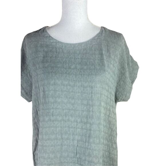 Soft Surroundings Womens Green Textured Short Sleeve Shift Dress Petite Medium - Picture 2 of 5